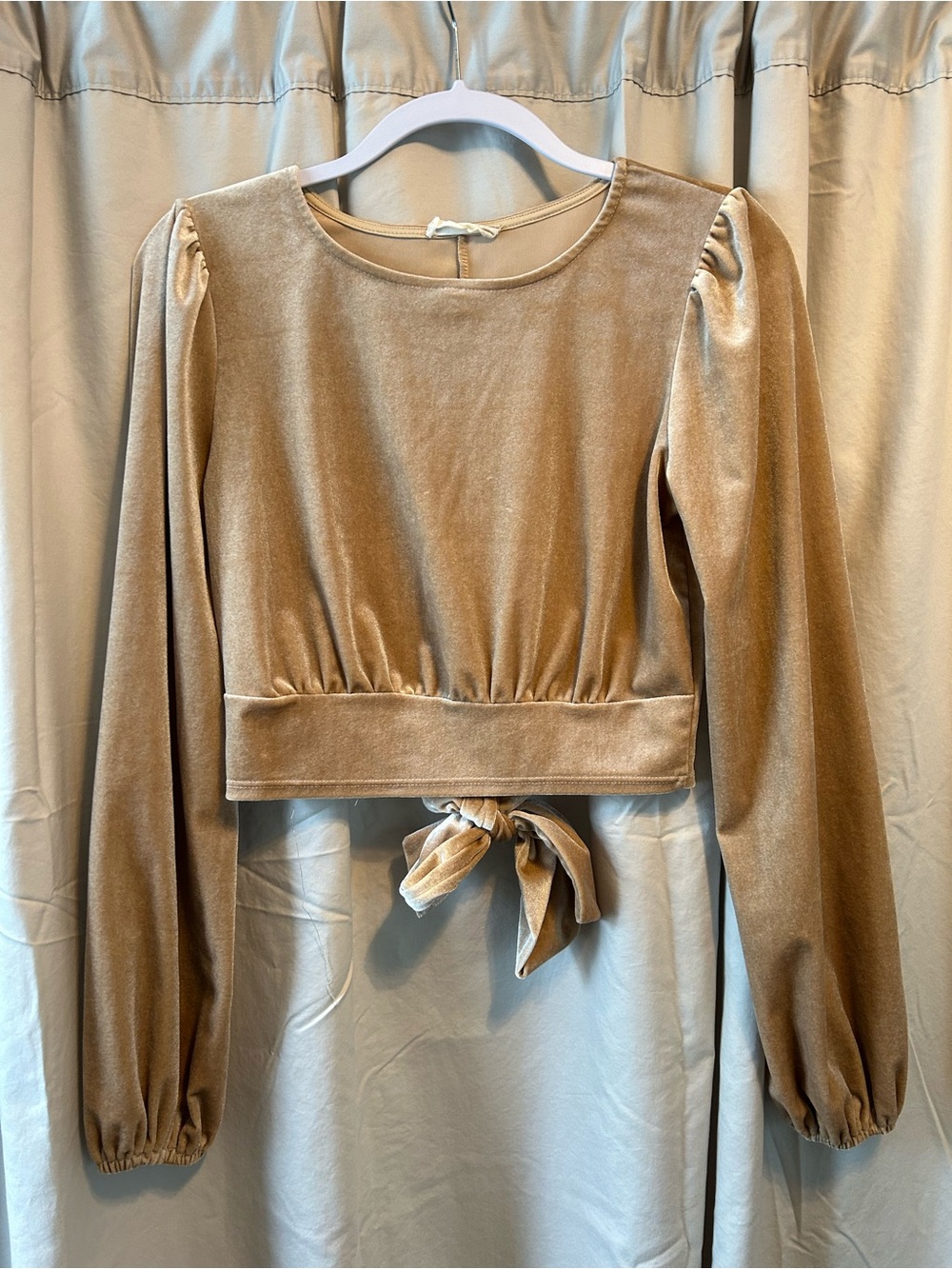 Altar'd State Taupe Velvet Tie-Front Long Sleeve Crop Top